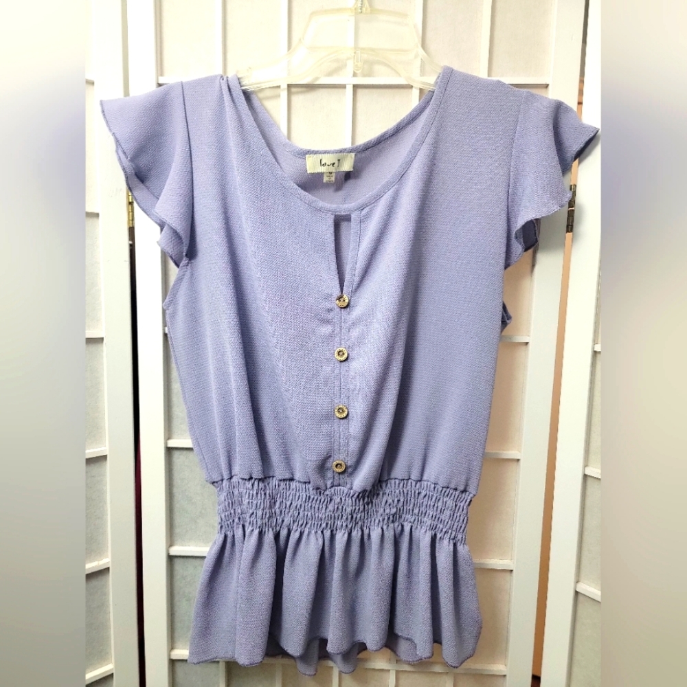 Light Purple Ruffle Sleeve Blouse
